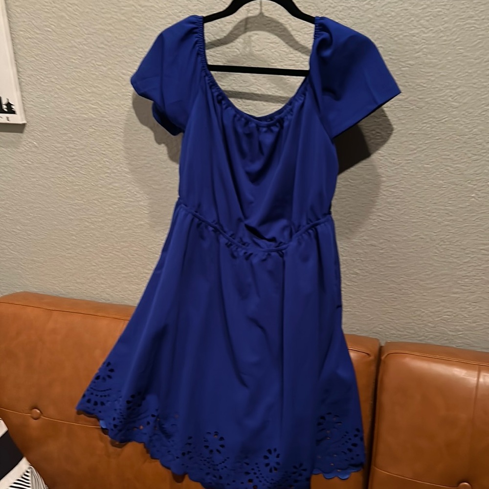 Royal Blue off the should a-line mini dress